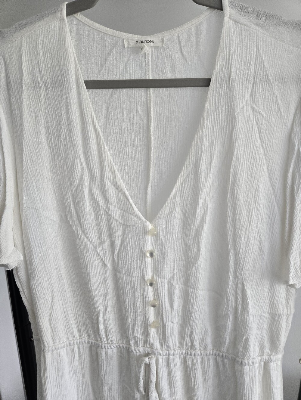 Maurices White Boho Lace Hem Dress Short Sleeve V-Neck Women LARGE - Picture 2 of 6